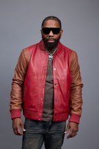 Men's Liam All-Leather Varsity Jacket [Red/Caramel Crunch]