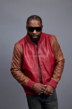 Men's Liam All-Leather Varsity Jacket [Red/Caramel Crunch]