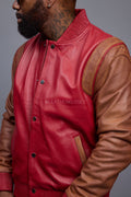 Men's Liam All-Leather Varsity Jacket [Red/Caramel Crunch]