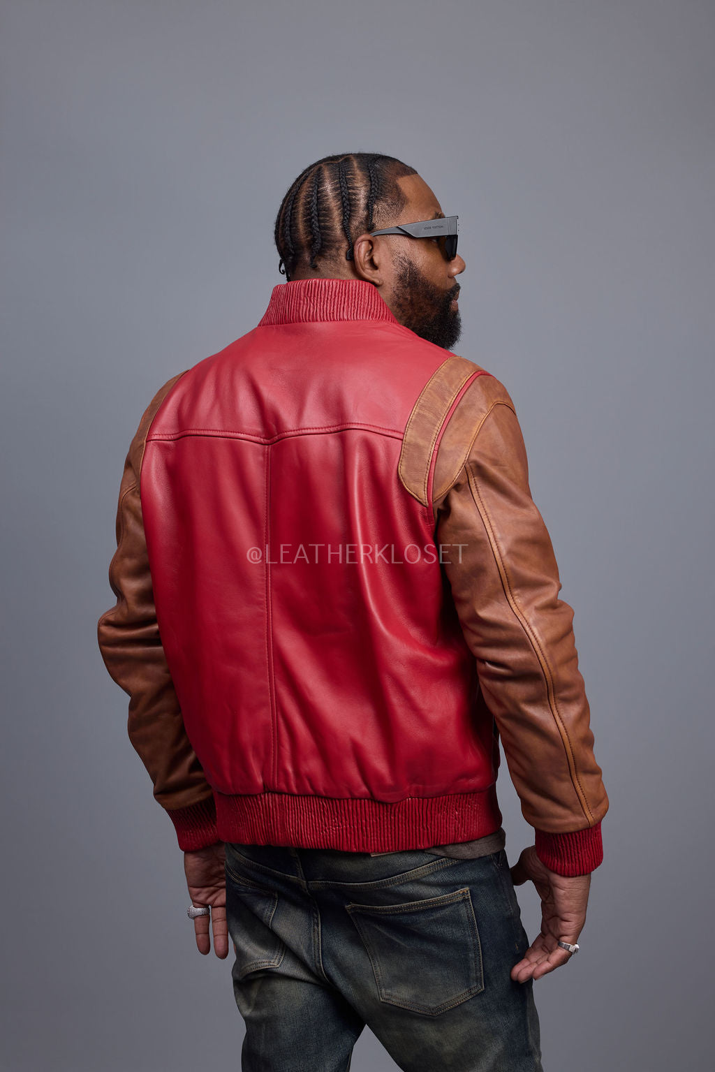 Men's Liam All-Leather Varsity Jacket [Red/Caramel Crunch]