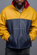 Men's Leather Half-Zip Pullover [Yellow/Navy/Red]