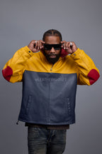 Men's Leather Half-Zip Pullover [Yellow/Navy/Red]