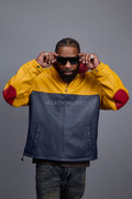 Men's Leather Half-Zip Pullover [Yellow/Navy/Red]