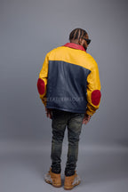 Men's Leather Half-Zip Pullover [Yellow/Navy/Red]