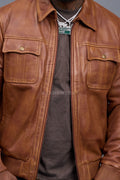 Men's Apollo Leather Fitted Bomber Jacket [Caramel Crunch]