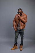 Men's Apollo Leather Fitted Bomber Jacket [Caramel Crunch]