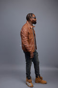 Men's Apollo Leather Fitted Bomber Jacket [Caramel Crunch]
