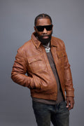 Men's Apollo Leather Fitted Bomber Jacket [Caramel Crunch]