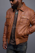 Men's Apollo Leather Fitted Bomber Jacket [Caramel Crunch]