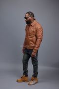 Men's Apollo Leather Fitted Bomber Jacket [Caramel Crunch]