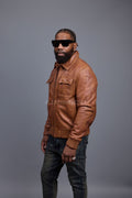 Men's Apollo Leather Fitted Bomber Jacket [Caramel Crunch]