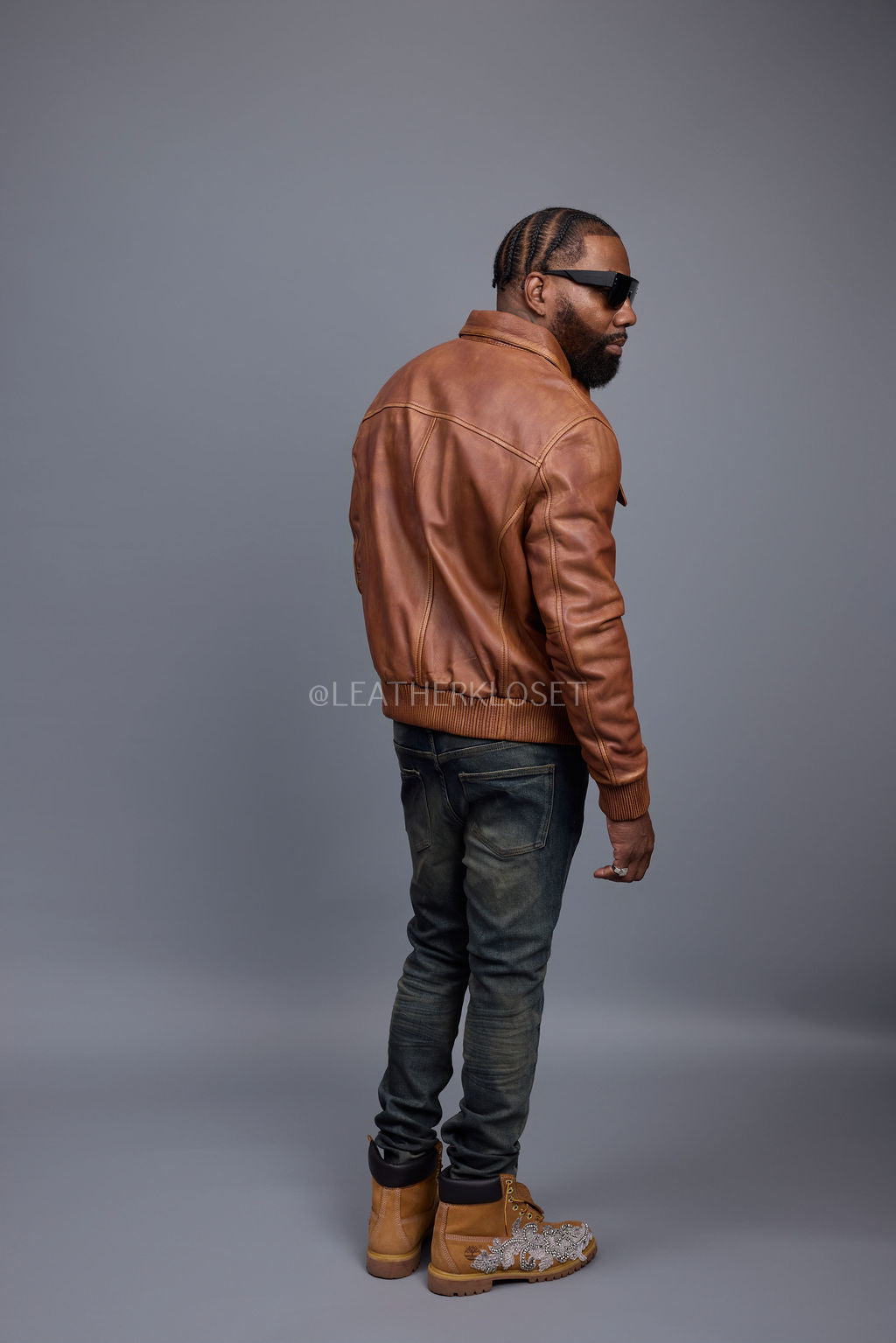 Men's Apollo Leather Fitted Bomber Jacket [Caramel Crunch]