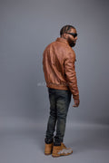 Men's Apollo Leather Fitted Bomber Jacket [Caramel Crunch]
