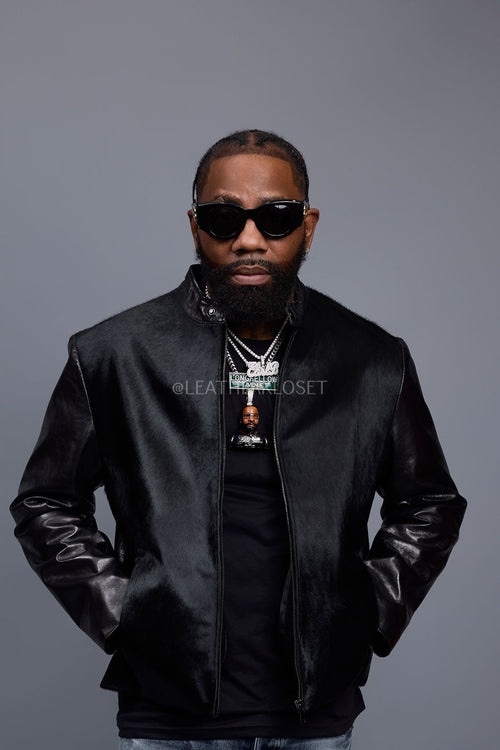Men's Leather & Pony Biker Combo [Black]