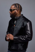 Men's Leather & Pony Biker Combo [Black]