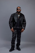 Men's Leather & Pony Biker Combo [Black]