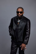 Men's Leather & Pony Biker Combo [Black]