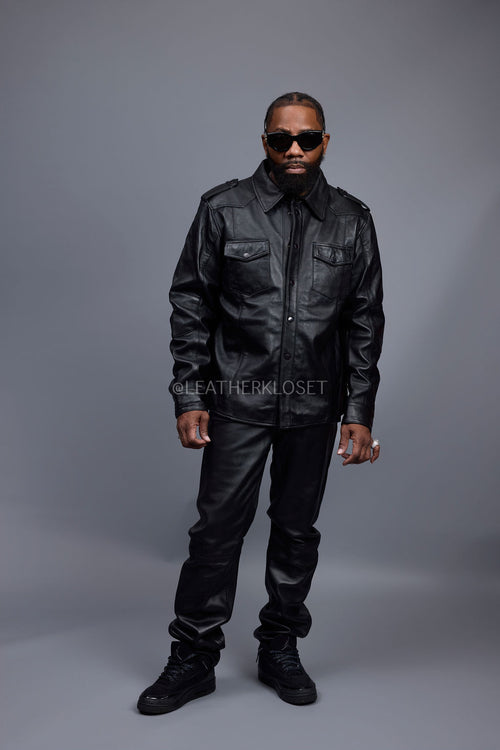 Men's James Leather Shirt [Black]