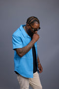 Men's Summer In Miami Luka Leather Short Sleeve Shirt [Baby Blue]