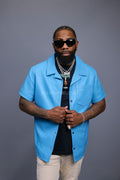 Men's Summer In Miami Luka Leather Short Sleeve Shirt [Baby Blue]