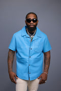 Men's Summer In Miami Luka Leather Short Sleeve Shirt [Aqua Blue]