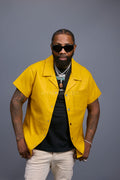 Men's Summer In Miami Luka Leather Short Sleeve Shirt [Yellow]