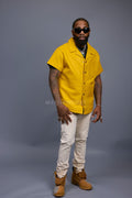 Men's Summer In Miami Luka Leather Short Sleeve Shirt [Yellow]