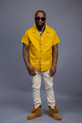 Men's Summer In Miami Luka Leather Short Sleeve Shirt [Yellow]