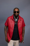 Men's Summer In Miami Luka Leather Short Sleeve Shirt [Red]