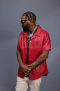 Men's Summer In Miami Luka Leather Short Sleeve Shirt [Red]