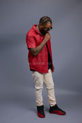 Men's Summer In Miami Luka Leather Short Sleeve Shirt [Red]