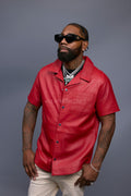 Men's Summer In Miami Luka Leather Short Sleeve Shirt [Red]