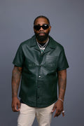 Men's Summer In Miami Luka Leather Short Sleeve Shirt [Forest Green]