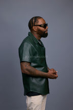 Men's Summer In Miami Luka Leather Short Sleeve Shirt [Forest Green]