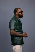 Men's Summer In Miami Luka Leather Short Sleeve Shirt [Forest Green]
