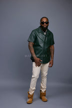 Men's Summer In Miami Luka Leather Short Sleeve Shirt [Forest Green]