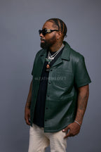 Men's Summer In Miami Luka Leather Short Sleeve Shirt [Forest Green]