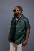 Men's Summer In Miami Luka Leather Short Sleeve Shirt [Forest Green]