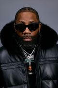 Men’s Alpine Leather Bubble Bomber Jacket [Black/Black]