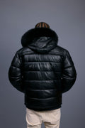 Men’s Alpine Leather Bubble Bomber Jacket [Black/Black]