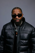 Men’s Alpine Leather Bubble Bomber Jacket [Black/Black]