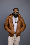Men's Leather Hoodie [Saddle Brown]
