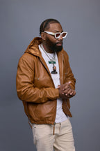Men's Leather Hoodie [Saddle Brown]