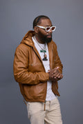 Men's Leather Hoodie [Saddle Brown]