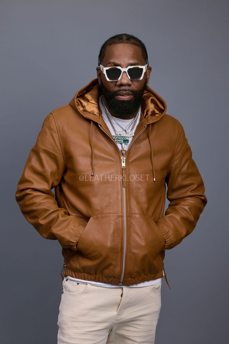 Men's Leather Hoodie [Saddle Brown]
