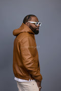 Men's Leather Hoodie [Saddle Brown]