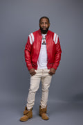 Men's Liam All-Leather Varsity Jacket [Red/White]