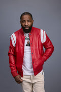 Men's Liam All-Leather Varsity Jacket [Red/White]