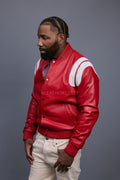Men's Liam All-Leather Varsity Jacket [Red/White]