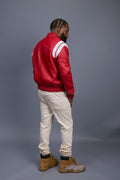 Men's Liam All-Leather Varsity Jacket [Red/White]